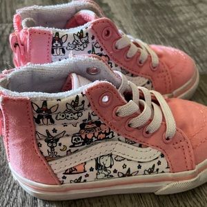 Vans. Toddler. Puppy unicorn. High top. Hard bottom. Elastic. Shoes.